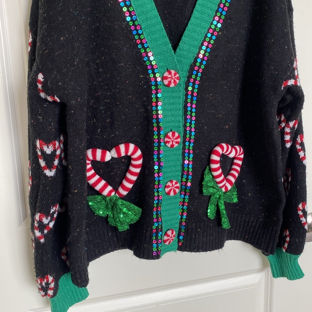 Celebrate Together Christmas Candy Cane Heart Cardigan Size XL - Picture 2 of 11